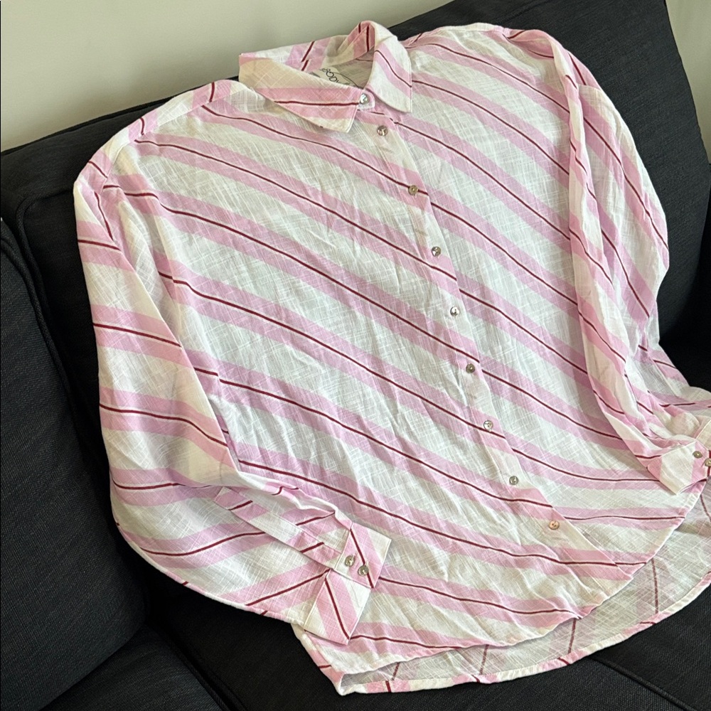 Cotton On,Pink and White Striped Beach Shirt, size Large. NWT